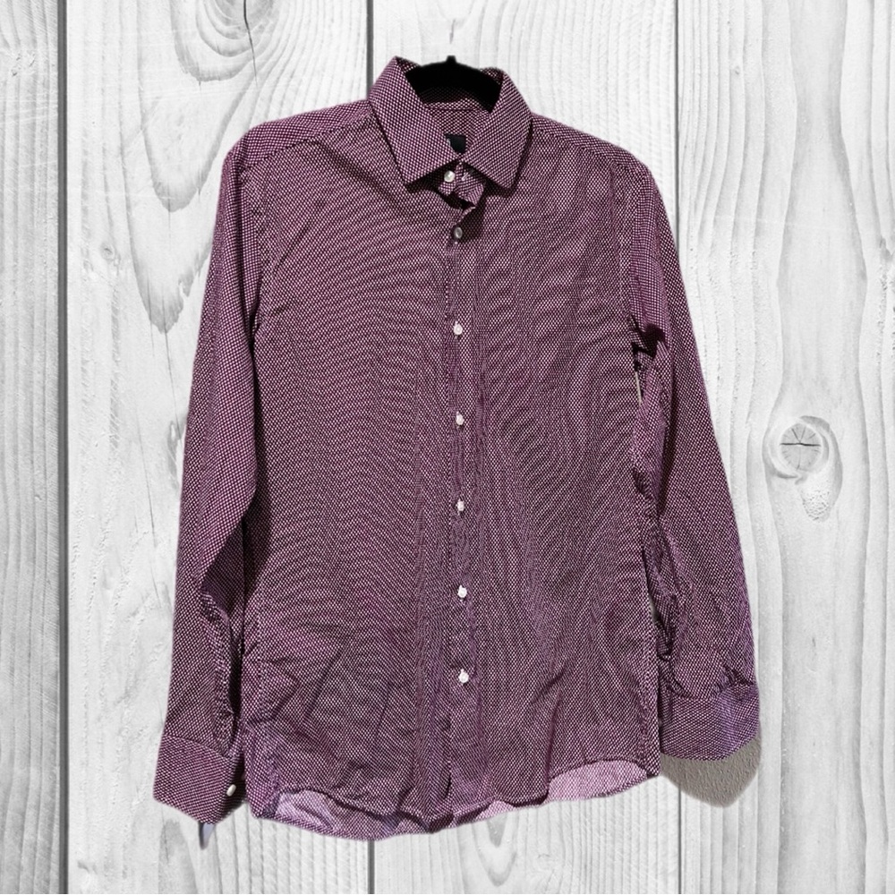 Boss Men's Burgundy Microdot Dress Shirt business casual size 15